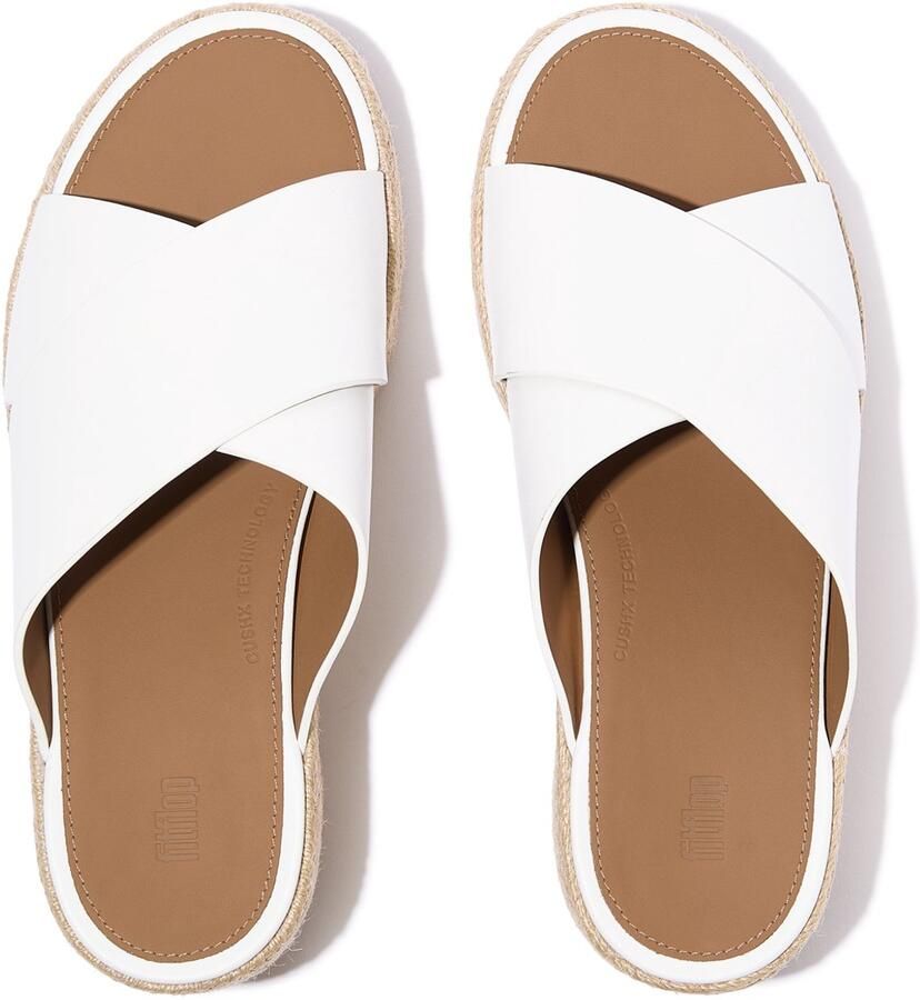 FitFlop Platfforms Espadrille Leather Wedge Cross Slides WIT