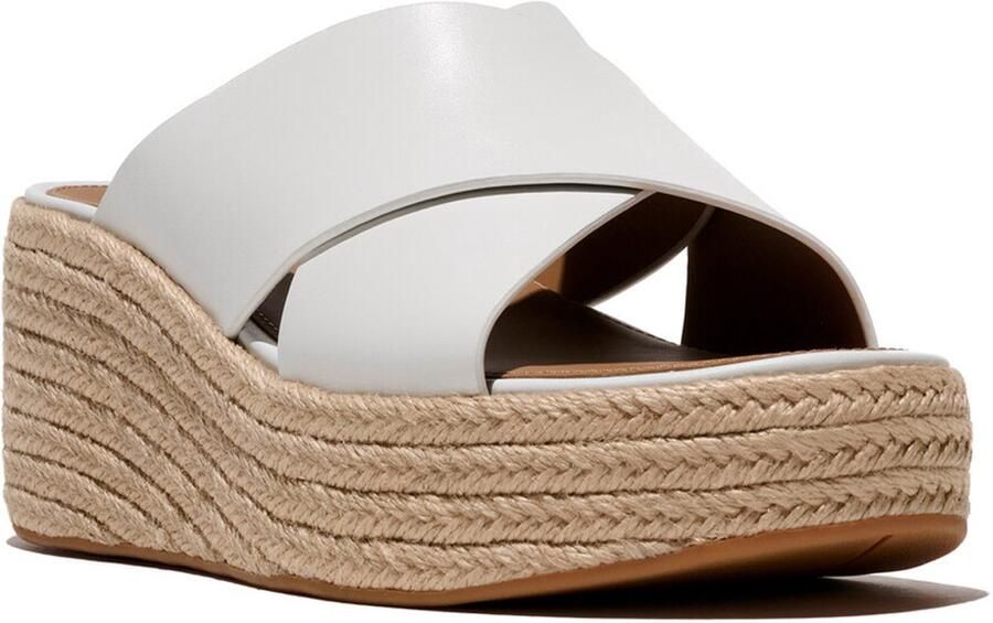 FitFlop Platfforms Espadrille Leather Wedge Cross Slides WIT