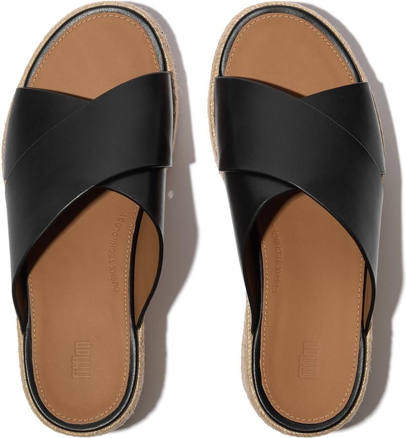 FitFlop Platfforms Espadrille Leather Wedge Cross Slides ZWART