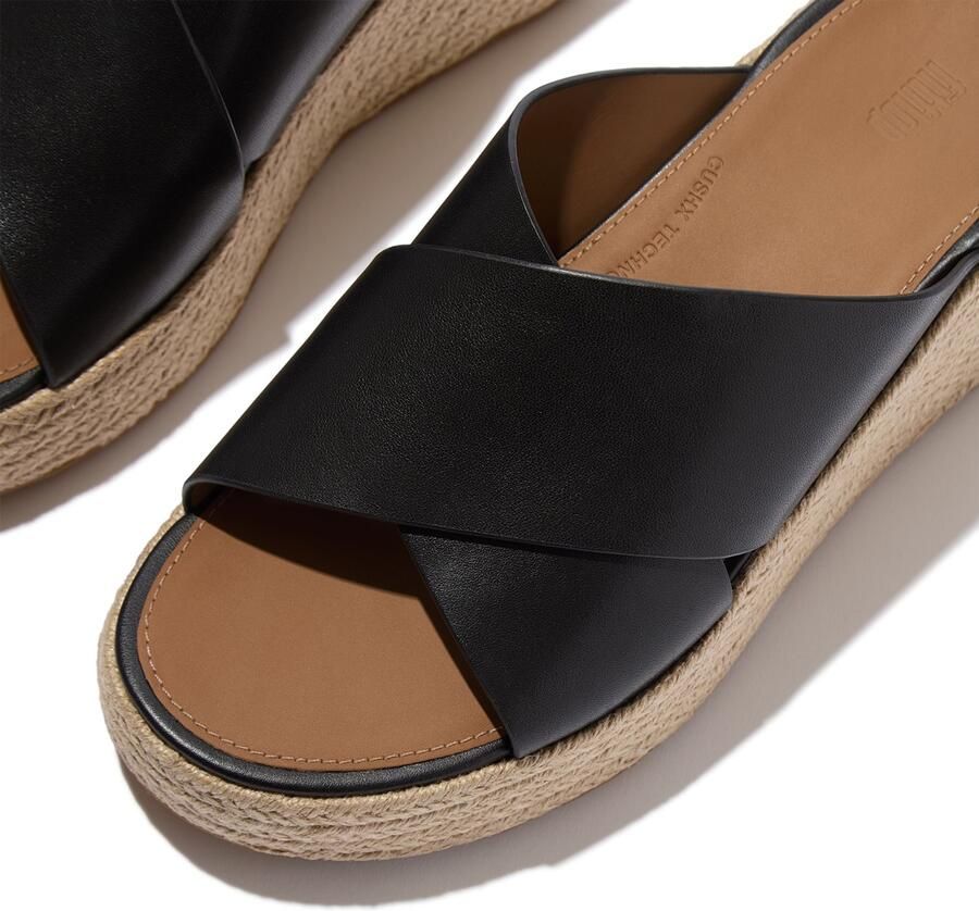 FitFlop Platfforms Espadrille Leather Wedge Cross Slides ZWART