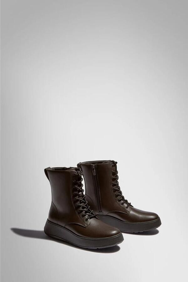 FitFlop F-Mode Leather Lace-Up Flatform Ankle Boots BRUIN - Foto 2