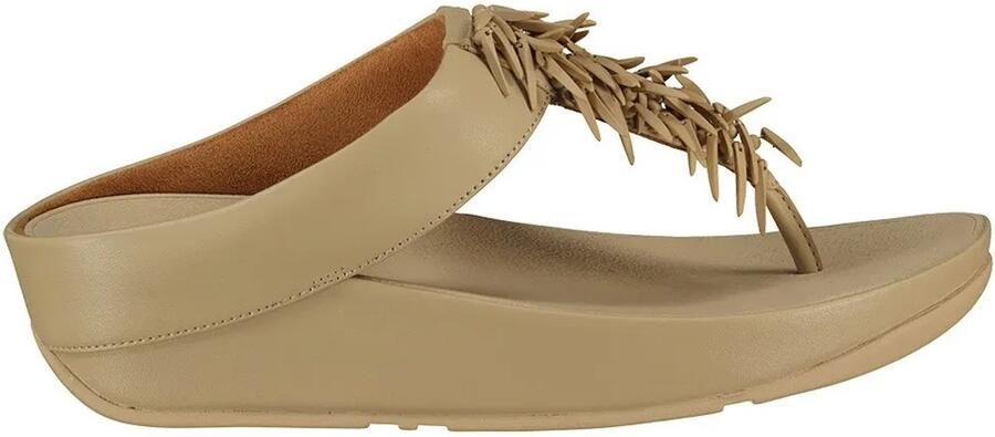 FitFlop Rumba Beaded Leather Toe-post Slippers Beige Vrouw