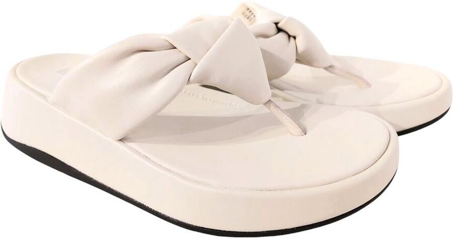 FitFlop Slipper F-Mode Knot Soft-Leather Flatform Toe-Post Beige