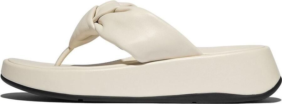 FitFlop Slipper F-Mode Knot Soft-Leather Flatform Toe-Post Beige
