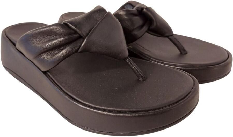 FitFlop Slipper F-Mode Knot Soft-Leather Flatform Toe-Post Zwart