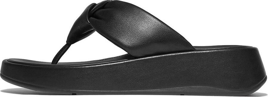 FitFlop Slipper F-Mode Knot Soft-Leather Flatform Toe-Post Zwart