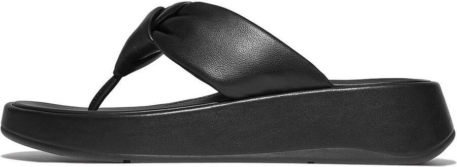 FitFlop Slipper F-Mode Knot Soft-Leather Flatform Toe-Post Zwart