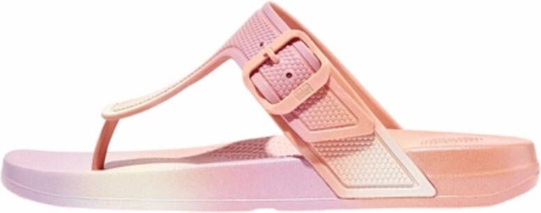 FitFlop Women iQushion Iridescent Adjustable Buckle Flip-Flops Urban White Iridescent