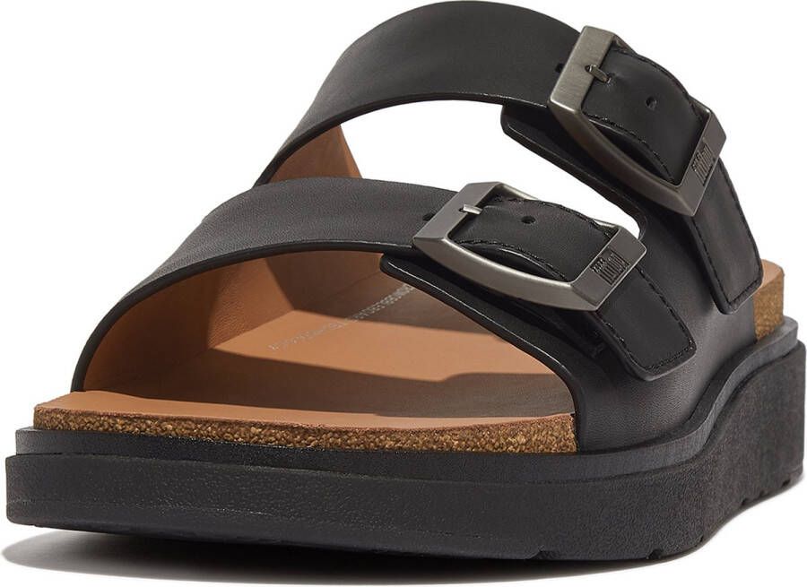 FitFlop Gen-FF Buckle Two-Bar Leather Slides ZWART