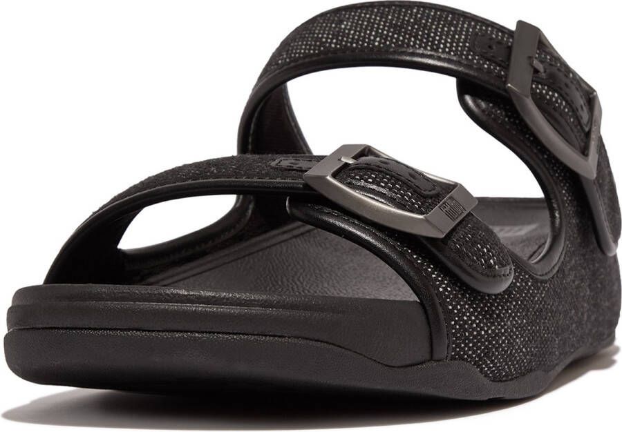 FitFlop Gogh Moc Mens Buckle Two-Tone Canvas Slides ZWART