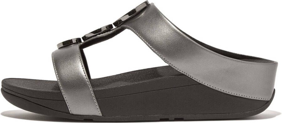 FitFlop TM Halo Bead-Circle Metallic H-Bar leren slippers zwart metallic - Foto 2