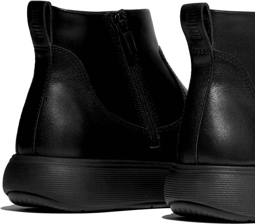 FitFlop IQ-Comff Leather Zip Ankle Boots ZWART