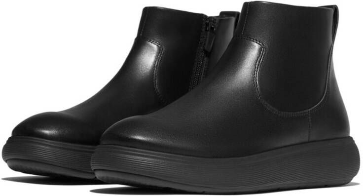 FitFlop IQ-Comff Leather Zip Ankle Boots ZWART