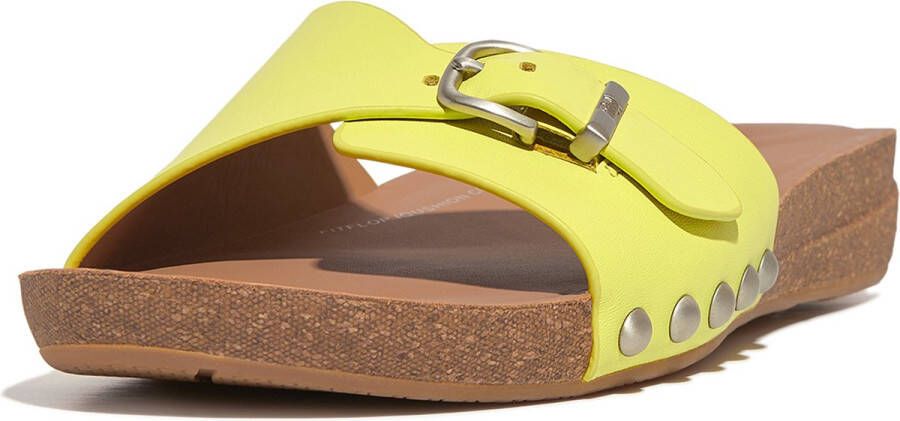 FitFlop Iqushion Adjustable Buckle Leather Slides GROEN