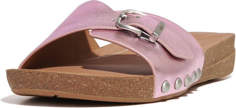 FitFlop Iqushion Adjustable Buckle Metalli Leather Slides PAARS