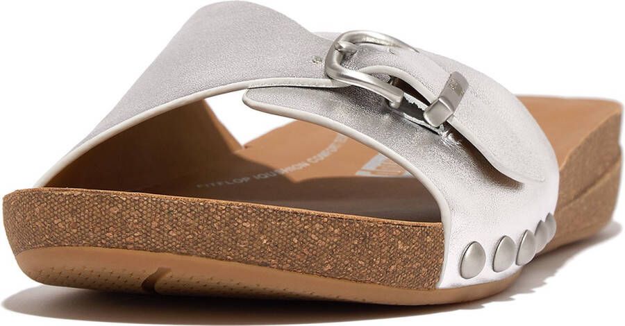 FitFlop Iqushion Adjustable Buckle Metalli Leather Slides ZILVER