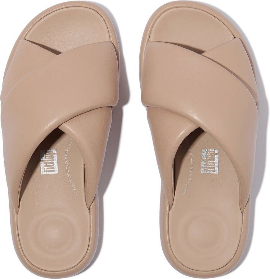 FitFlop Iqushion D-Luxe Padded Leather Cross Slides BEIGE