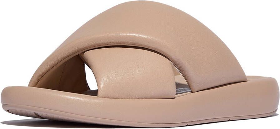 FitFlop Iqushion D-Luxe Padded Leather Cross Slides BEIGE