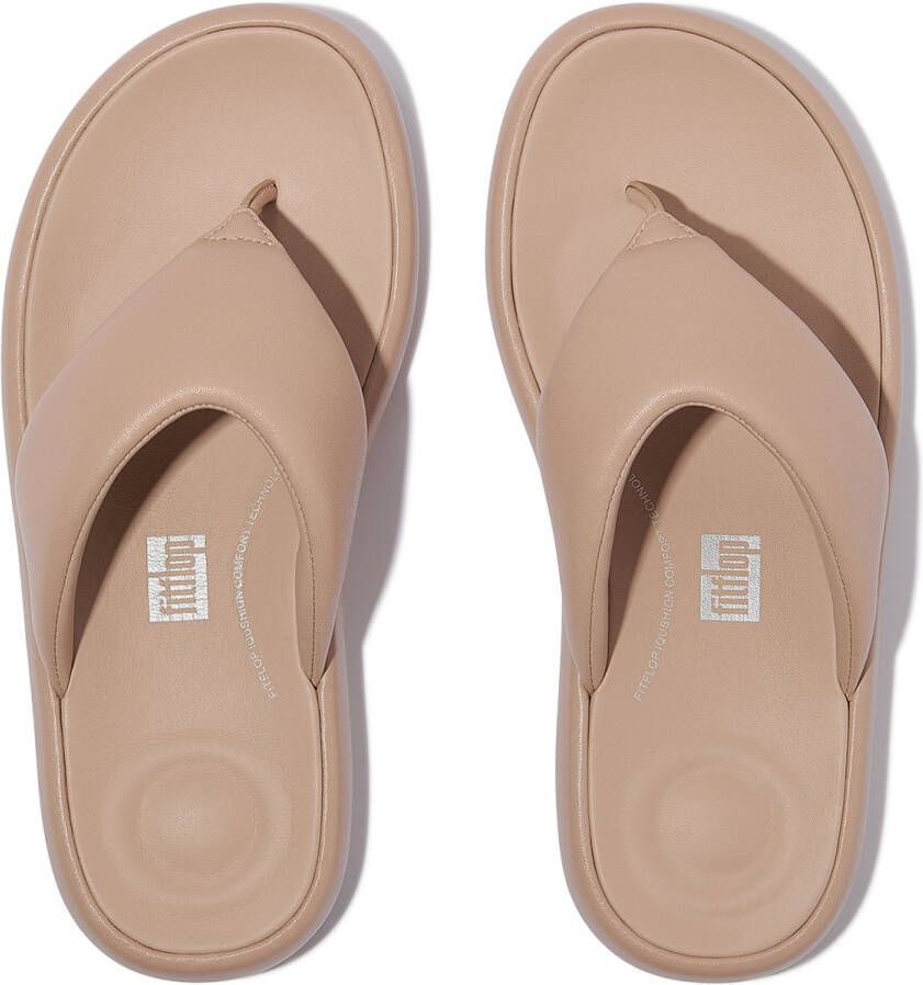 FitFlop Iqushion D-Luxe Padded Leather Toe-Post Sandals BEIGE