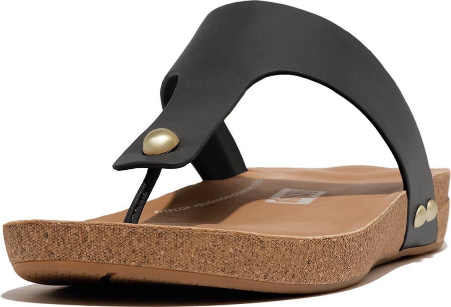 FitFlop Iqushion Leather Toe-Post Sandals ZWART