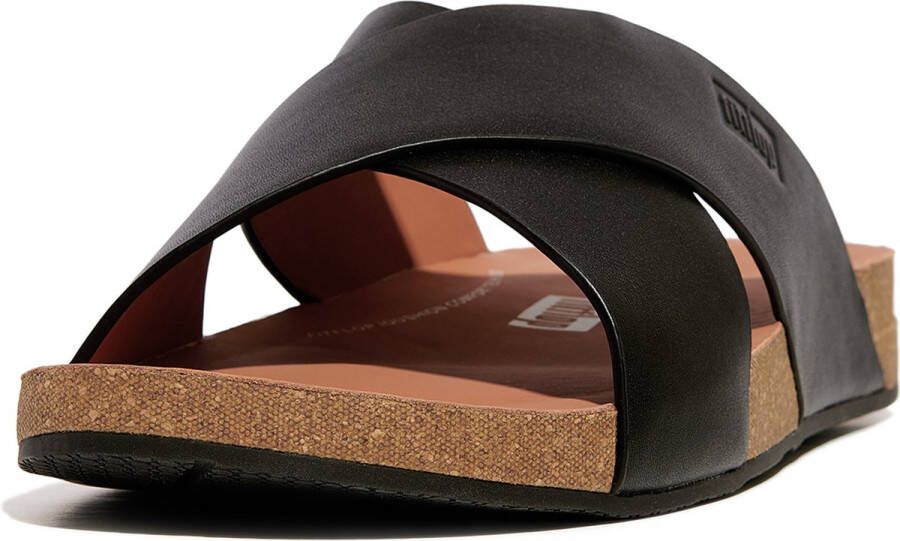 FitFlop Iqushion Men'S Leather Cross Slides ZWART