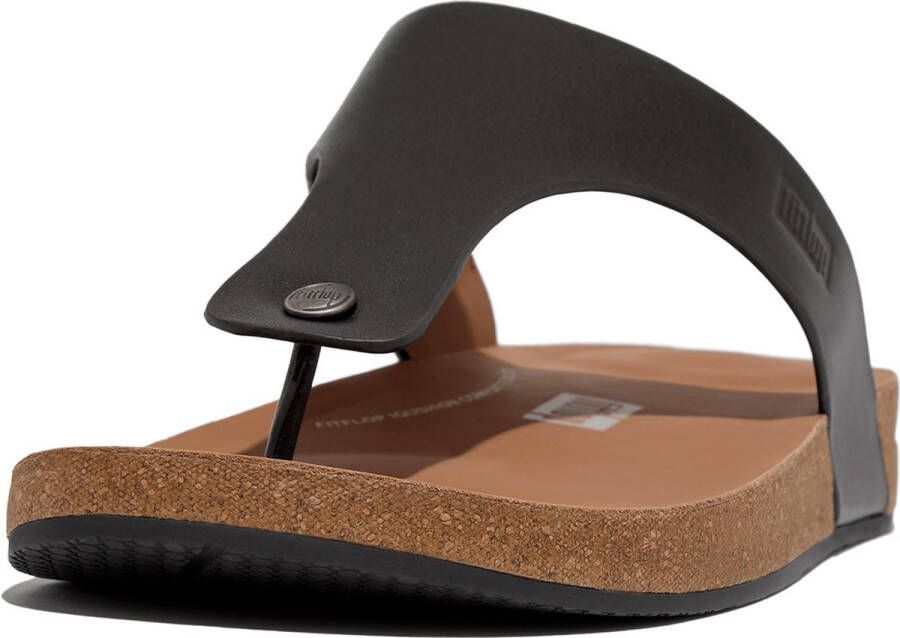 FitFlop Iqushion Men'S Leather Toe-Post Sandals ZWART