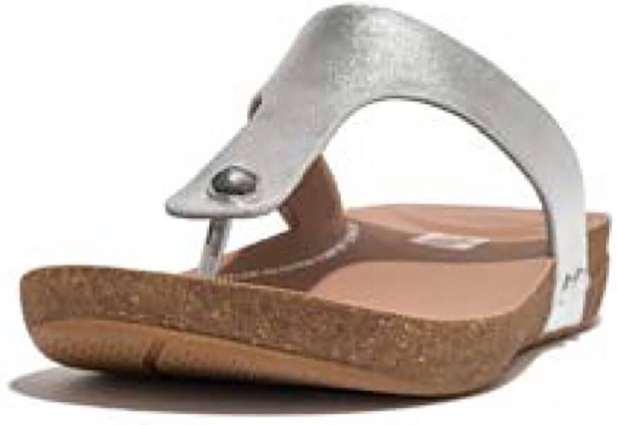 FitFlop Iqushion Metalli Leather Toe-Post Sandals ZILVER