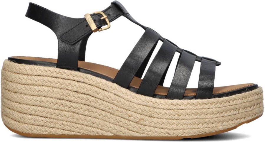 FitFlop Platfforms Espadr. Leather Fisherman Wedge Sandals ZWART