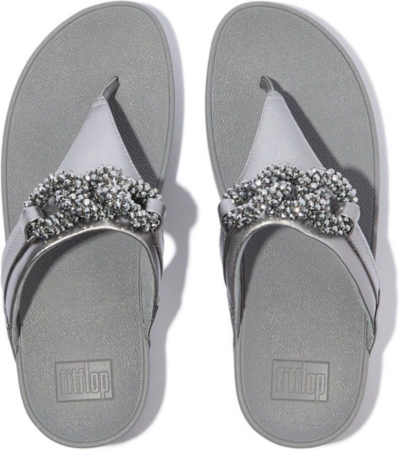 FitFlop Lulu Beaded-Chain Leather Toe-Post Sandals GROEN