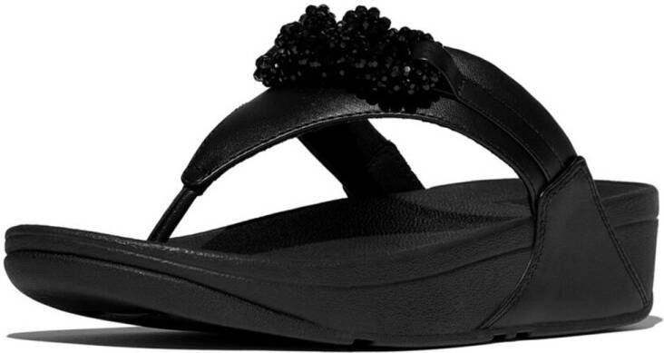 FitFlop Lulu Beaded-Chain Leather Toe-Post Sandals ZWART