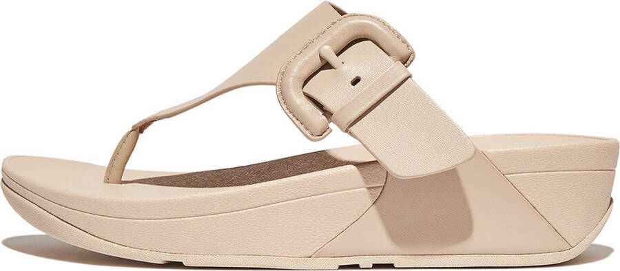 FitFlop Lulu Covered-buckle Raw-edge Leather Toe-thongs Slides Beige Vrouw