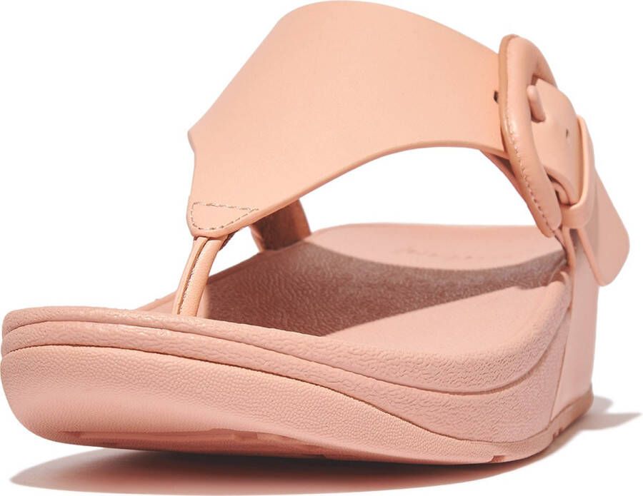 FitFlop Lulu Covered-Buckle Raw-Edge Leather Toe-Thongs ROZE