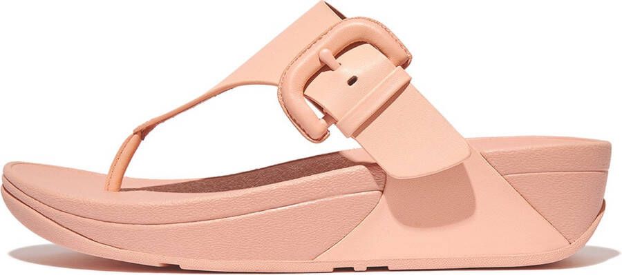 FitFlop Lulu Covered-Buckle Raw-Edge Leather Toe-Thongs ROZE