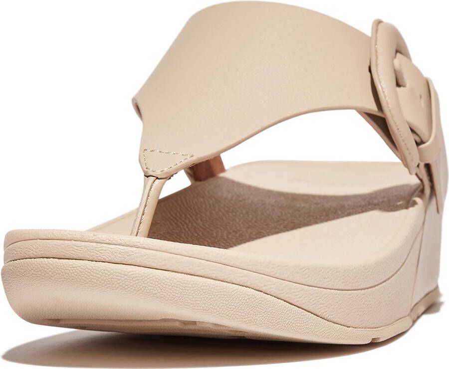FitFlop Lulu Covered-buckle Raw-edge Leather Toe-thongs Slides Beige Vrouw