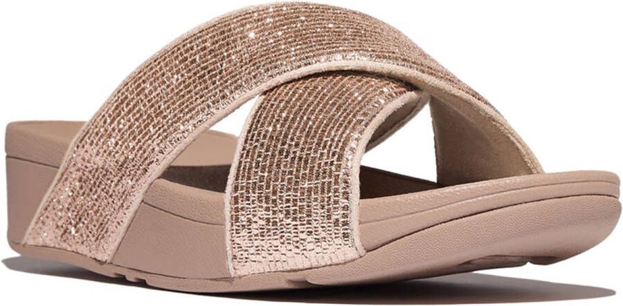 FitFlop Lulu Crinkled-Shimmer Cross Slides BEIGE