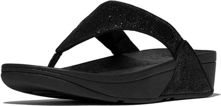 FitFlop Women Lulu Crinkled-Shimmer Toe-Post Sandals Metallic Black