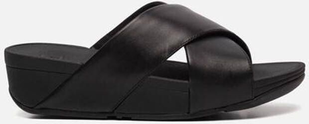 FitFlop Lulu Cross Slide Sandals Leather Vrouwen Zwart