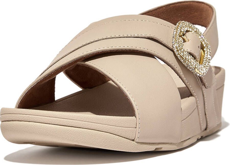 FitFlop Lulu Crystal-Buckle Leather Back-Strap Sandals BEIGE