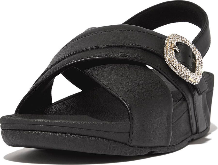 FitFlop Lulu Crystal-Buckle Leather Back-Strap Sandals ZWART