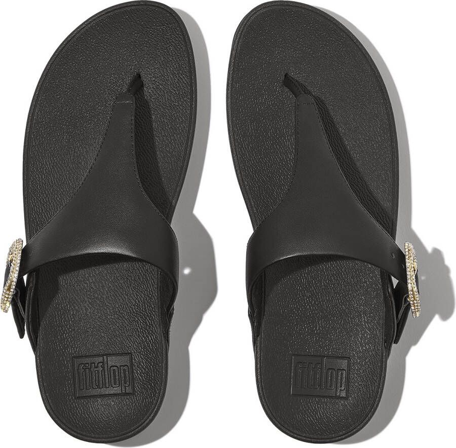 FitFlop Lulu Crystal-Buckle Leather Toe-Post Sandals ZWART