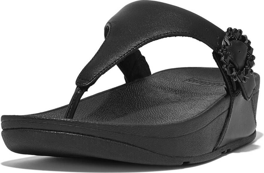 FitFlop Lulu Crystal-Buckle Leather Toe-post Sandals ZWART