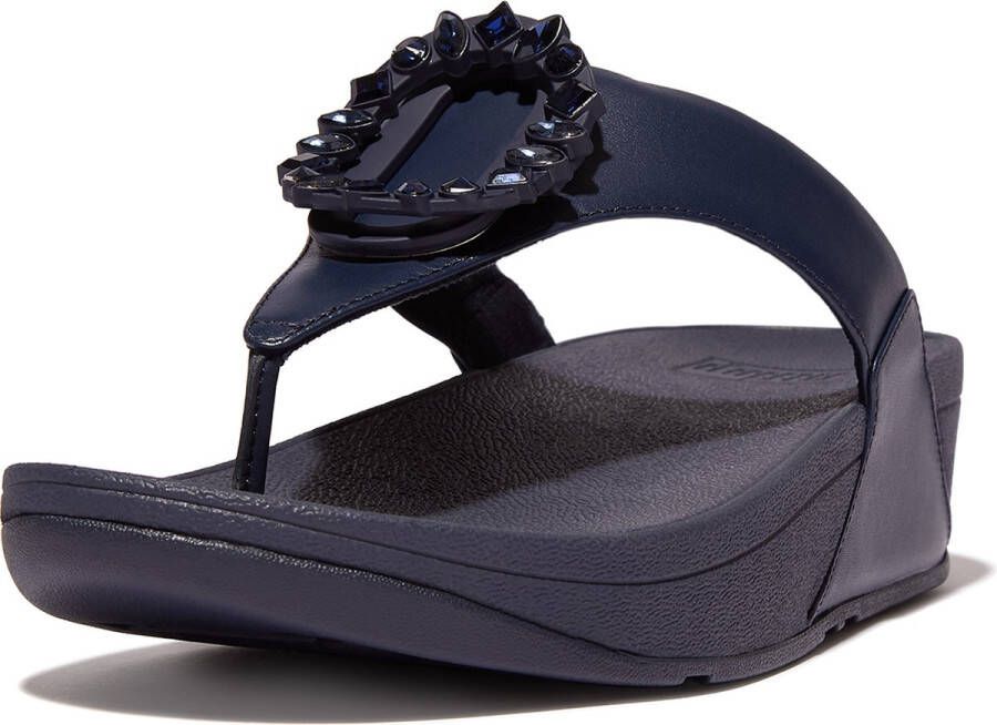 FitFlop Lulu Crystal-Circlet Leather Toe-Post Sandals BLAUW
