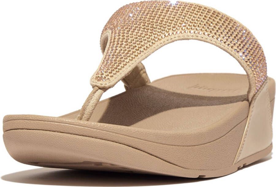 FitFlop Lulu Crystal Embellished Toe-post Slides Beige Vrouw