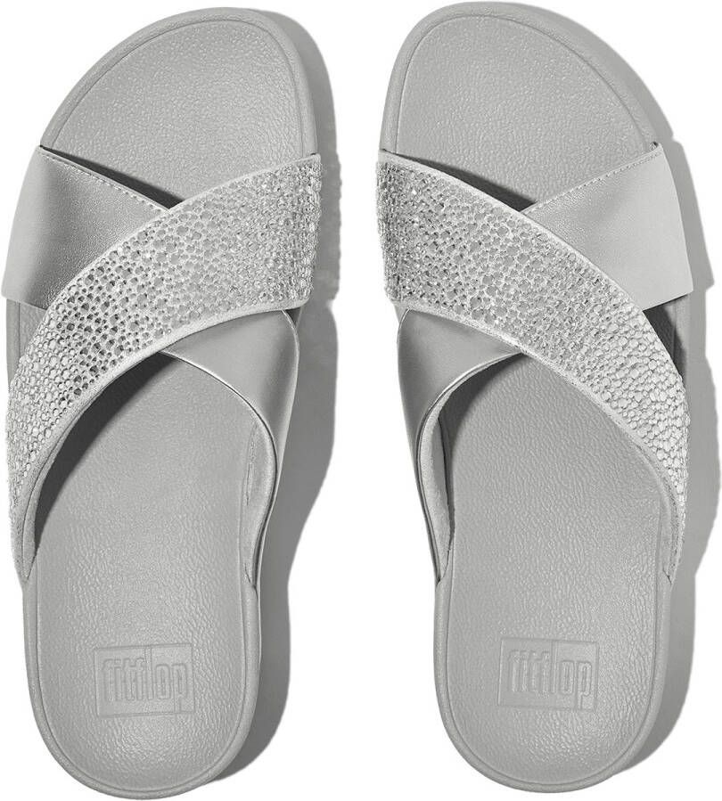 FitFlop Lulu Crystal-Mix Metallic Cross Slides ZILVER