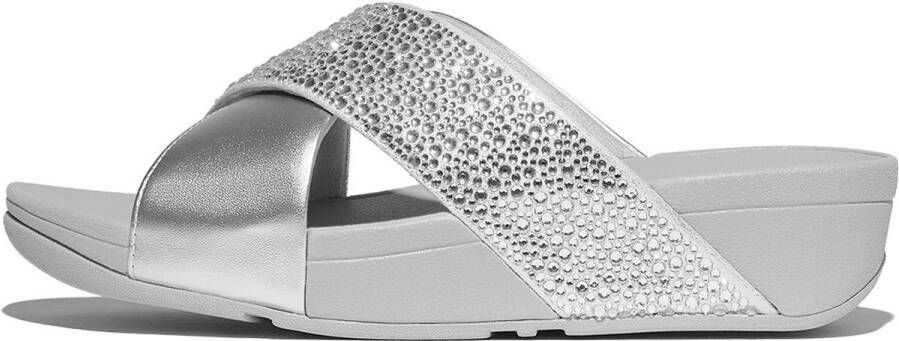 FitFlop Lulu Crystal-Mix Metallic Cross Slides ZILVER