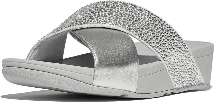 FitFlop Lulu Crystal-Mix Metallic Cross Slides ZILVER
