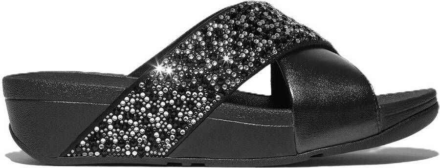 FitFlop Lulu Crystal-Mix Metallic Cross Slides ZWART