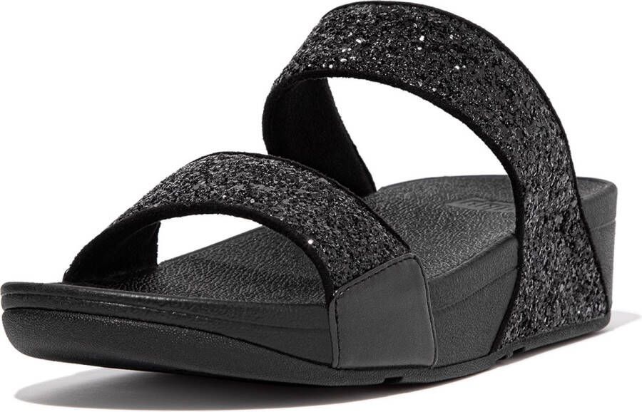 FitFlop Lulu Slide Glitter Sandalen zwart Textiel