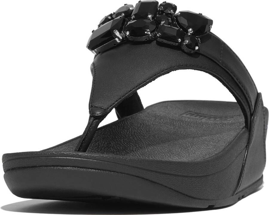 FitFlop Lulu Jewel-Deluxe Leather Toe-Post Sandals ZWART