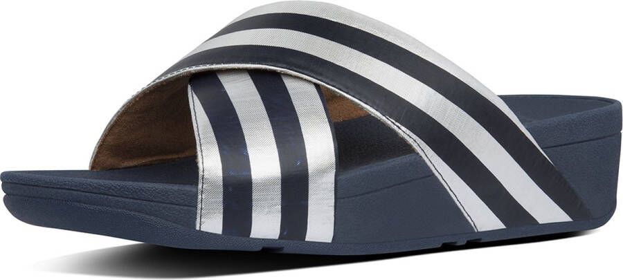 FitFlop Lulu Metallic Stripe Slides Polyester BLAUW Schoenen